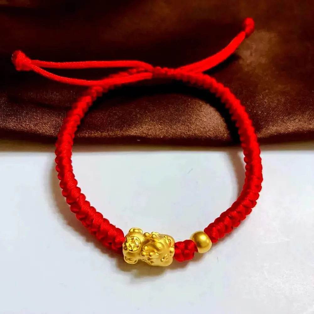 Pure Gold Pi Yao Red Rope Feng Shui Lucky Wealth Bracelet - Loton Decor