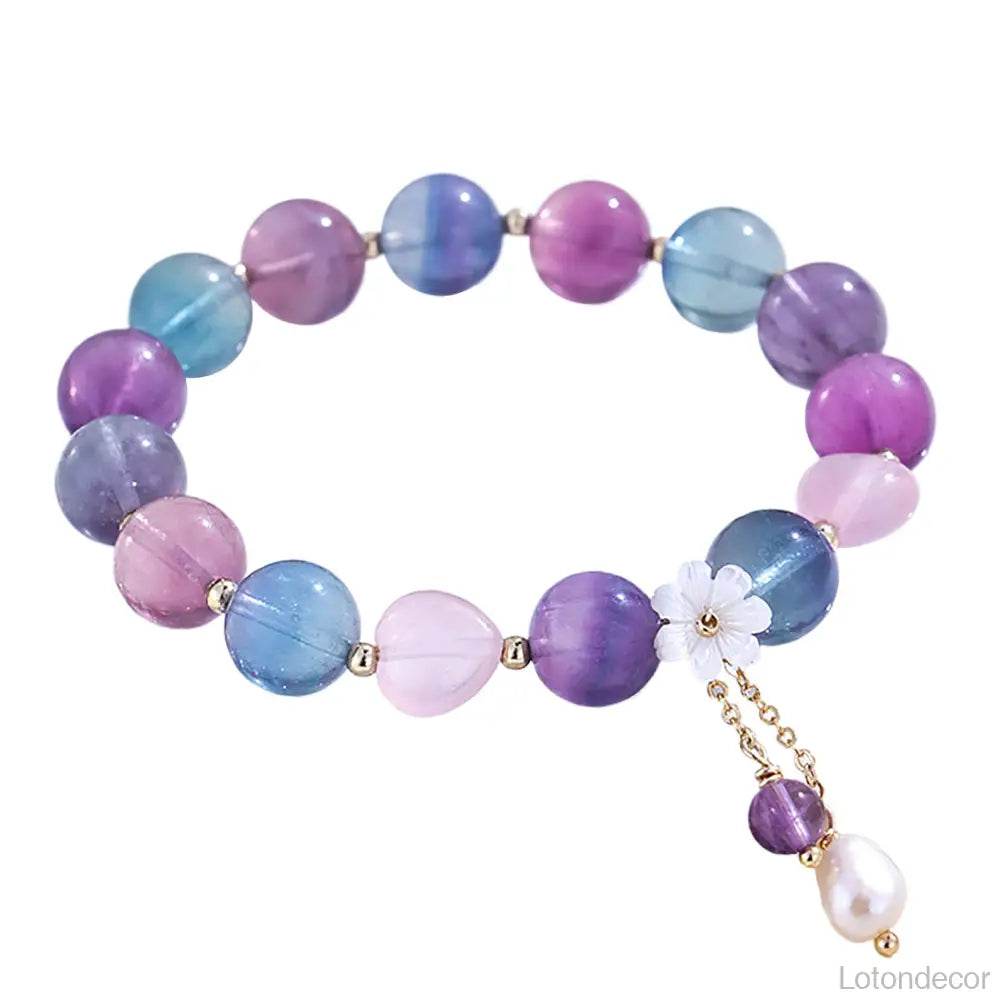 Purple Fluorite Bracelet Feng Shui Seven Chakra Balance Gem Seashell Flower Crystal Bracelet Prosperity Luck - Loton Decor