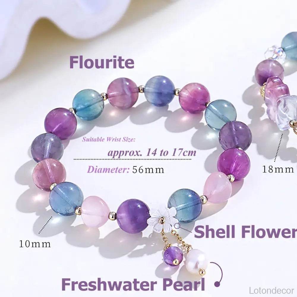 Purple Fluorite Bracelet Feng Shui Seven Chakra Balance Gem Seashell Flower Crystal Bracelet Prosperity Luck - Loton Decor