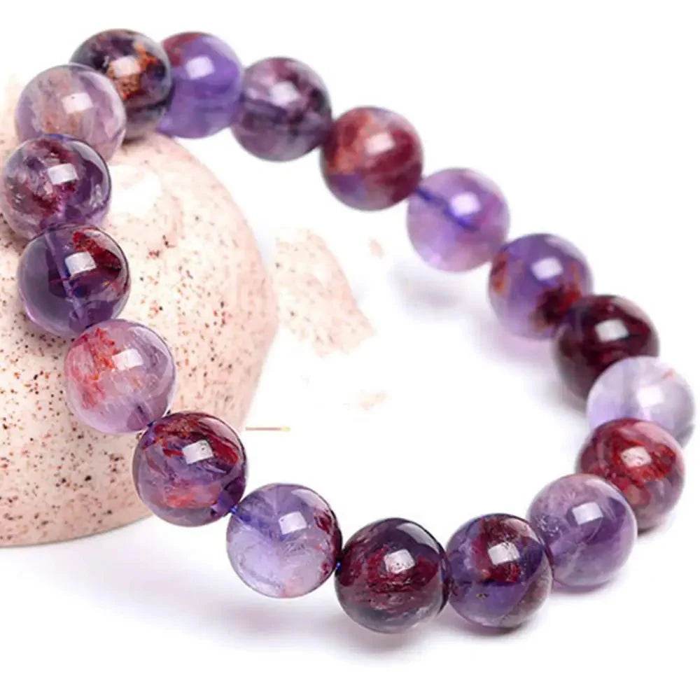 Purple Phantom Quartz Bracelet – Money Luck Mantra Beads - Loton Decor