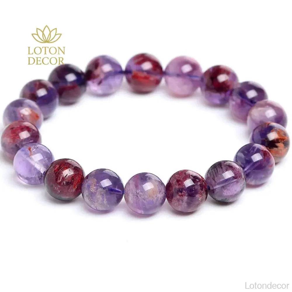Purple Phantom Quartz Bracelet – Money Luck Mantra Beads - Loton Decor