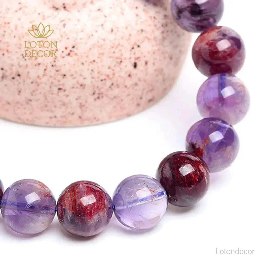 Purple Phantom Quartz Bracelet – Money Luck Mantra Beads - Loton Decor