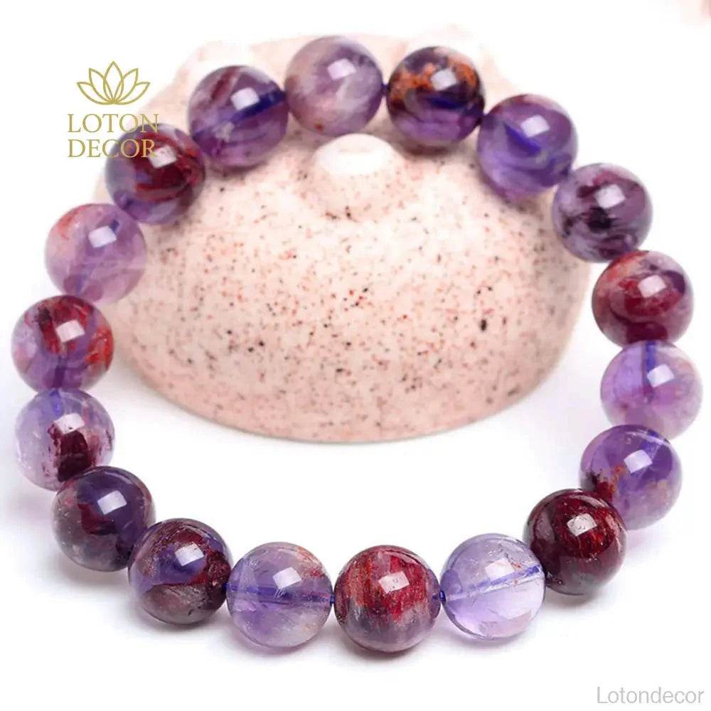 Purple Phantom Quartz Bracelet – Money Luck Mantra Beads - Loton Decor