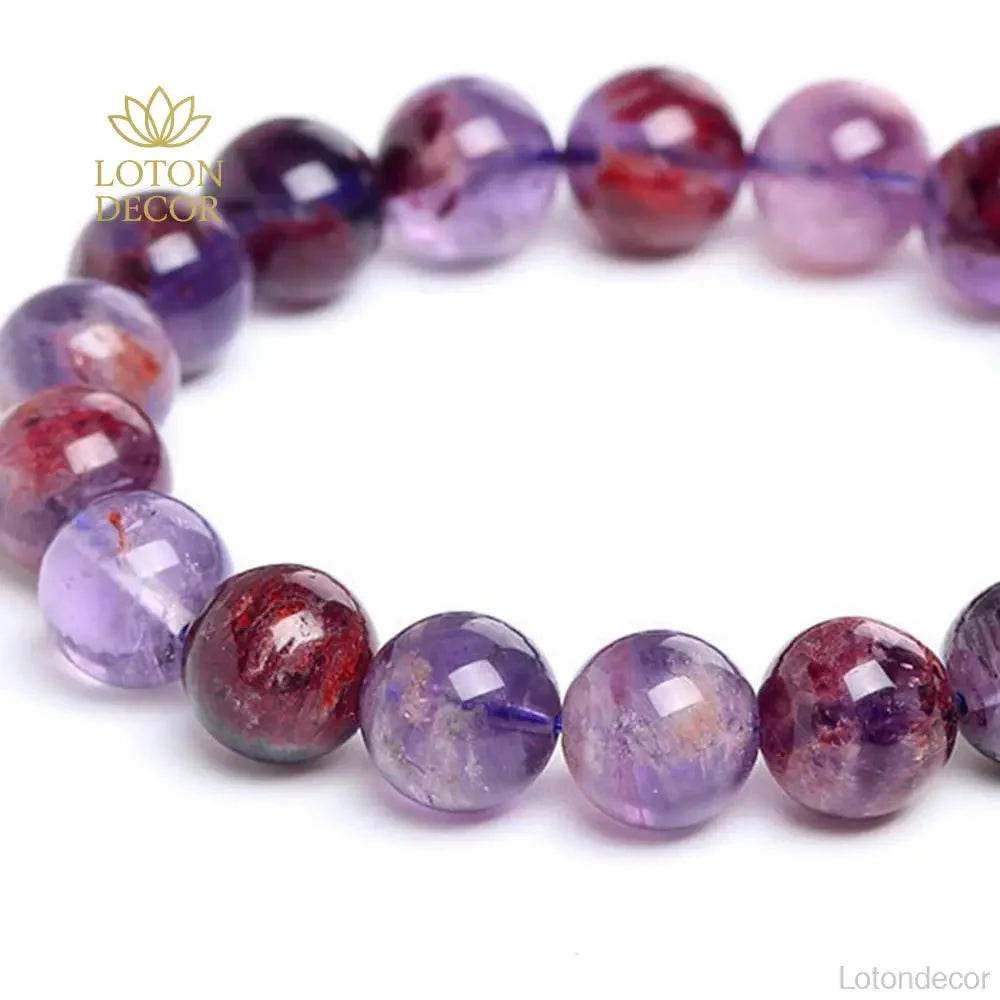 Purple Phantom Quartz Bracelet – Money Luck Mantra Beads - Loton Decor