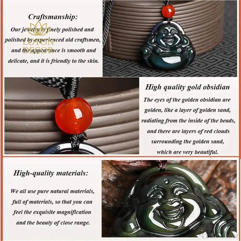 Rainbow Obsidian Buddha Necklace – Luck & Prosperity - Loton Decor