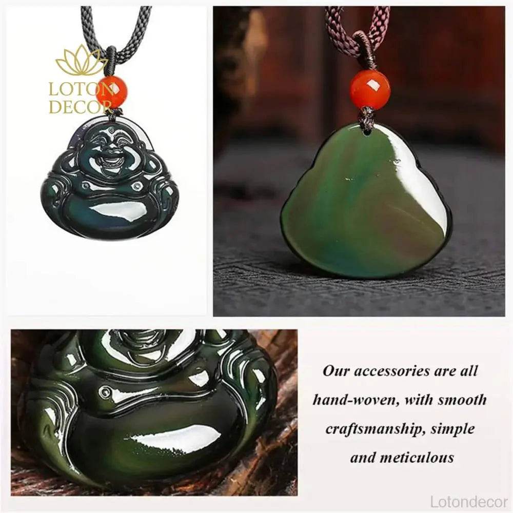 Rainbow Obsidian Buddha Necklace – Luck & Prosperity - Loton Decor