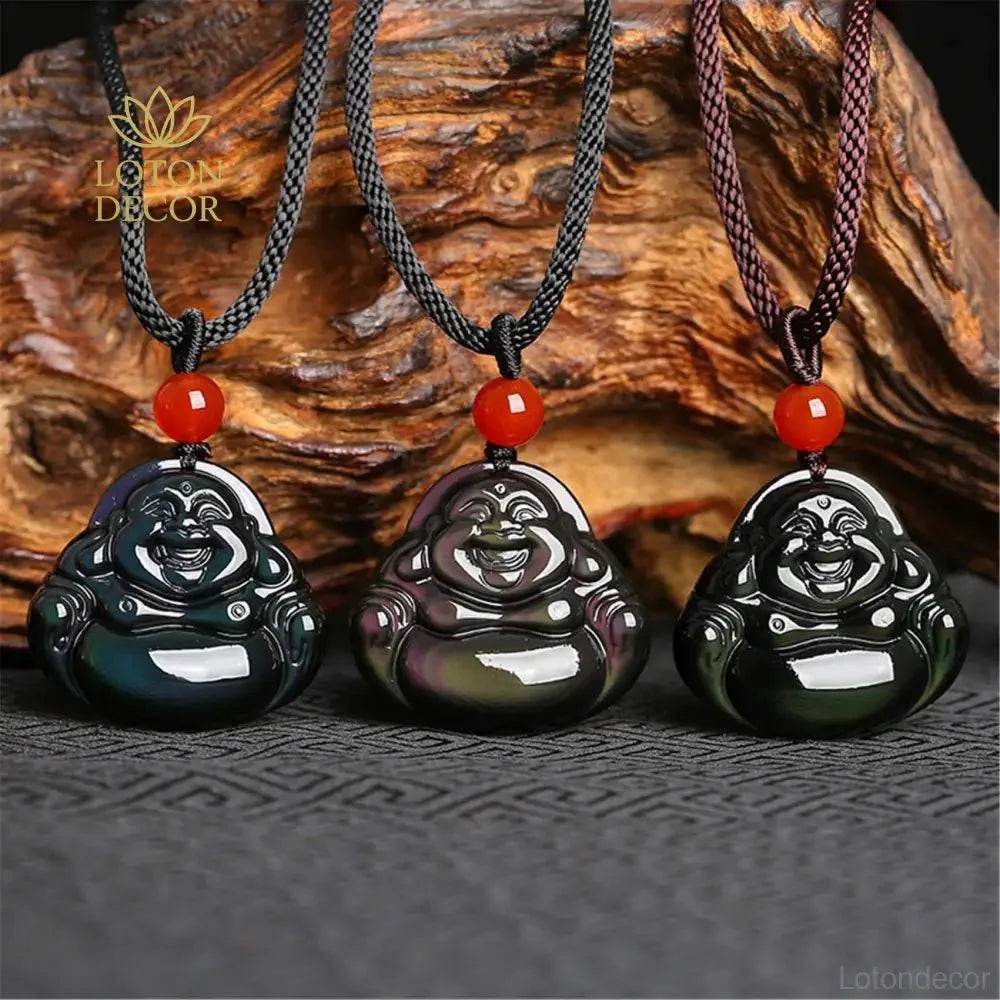 Rainbow Obsidian Buddha Necklace – Luck & Prosperity - Loton Decor