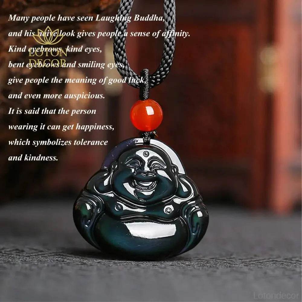 Rainbow Obsidian Buddha Necklace – Luck & Prosperity - Loton Decor