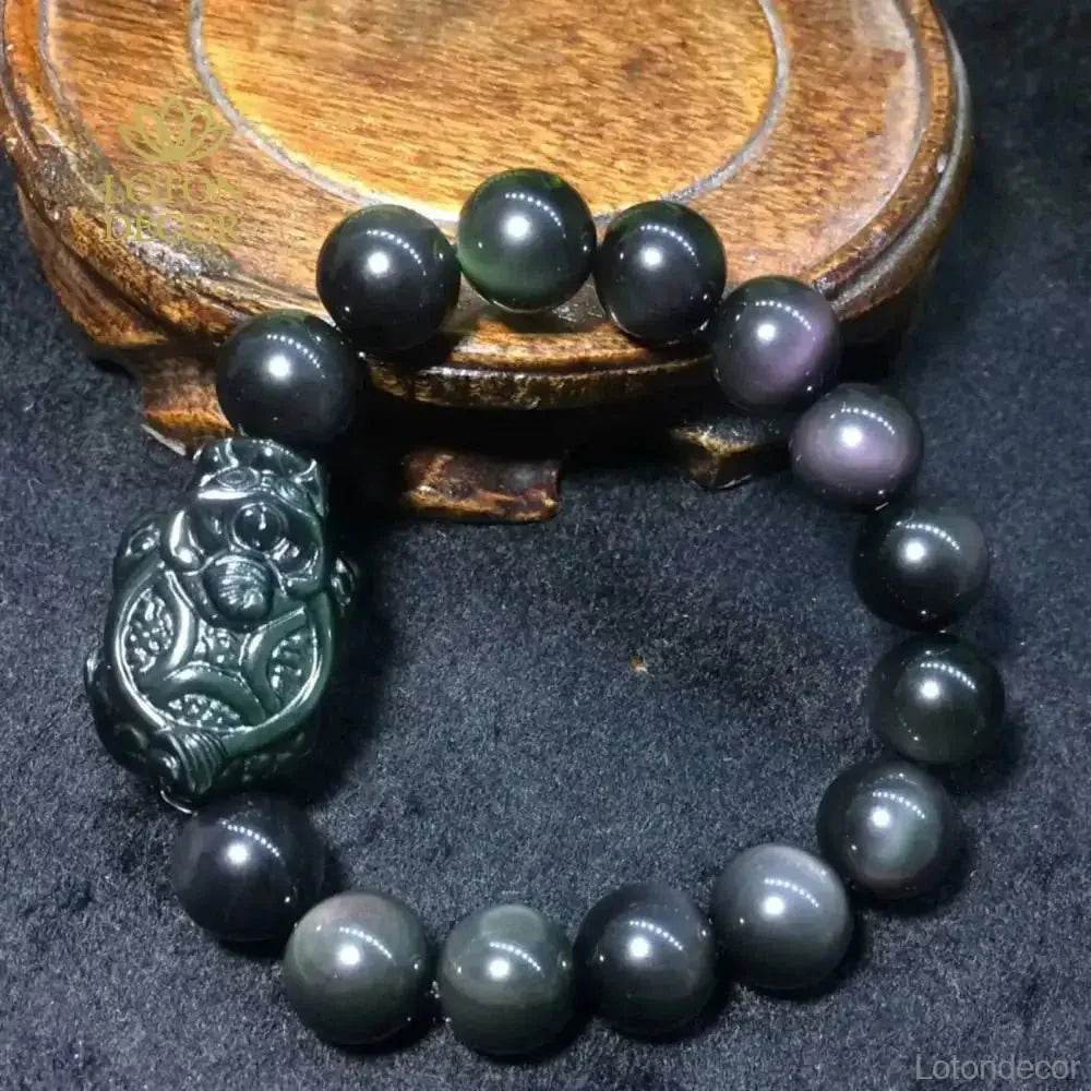 Rainbow Obsidian Dragon Turtle Bracelet – Wealth Luck Talisman - Loton Decor