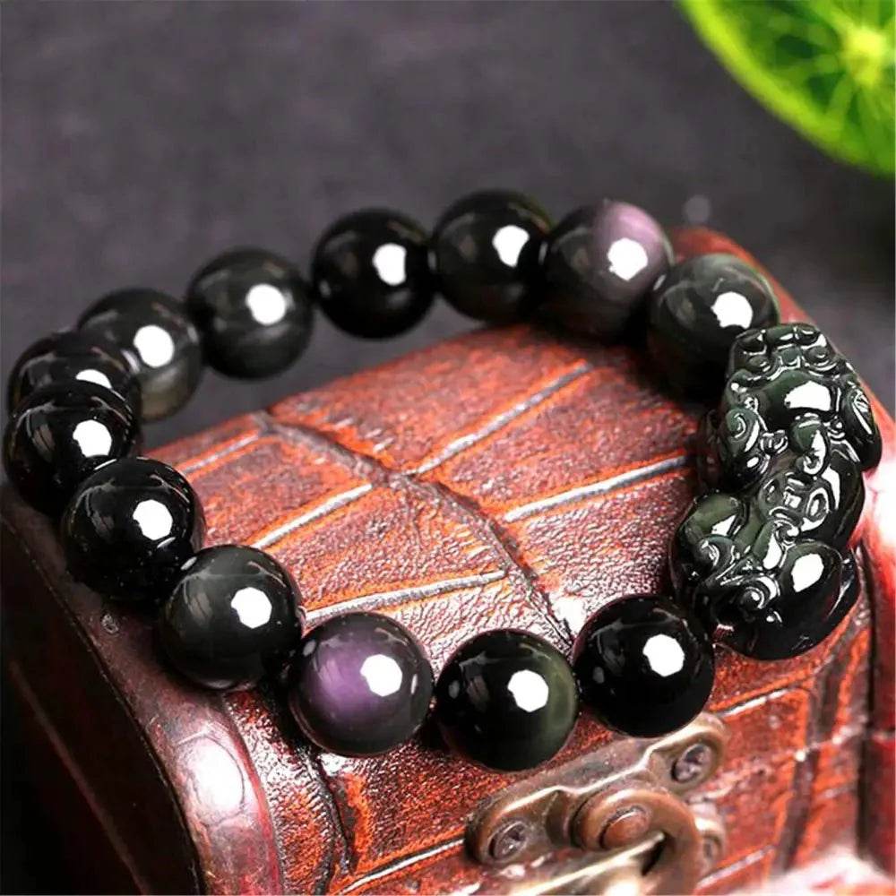 Rainbow Obsidian Pixiu Bracelet – Wealth & Courage Amulet - Loton Decor