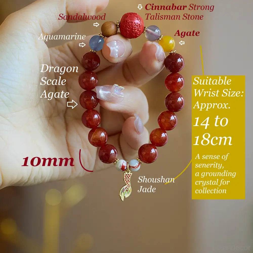 Red Agate Crystal Bracelet Carved Cinnabar Bead Enamel Pendant Feng Shui Nine Purple Fire Luck Bracelet - Loton Decor
