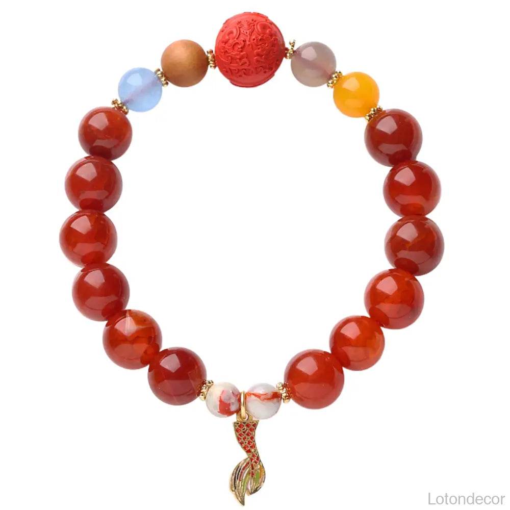 Red Agate Crystal Bracelet Carved Cinnabar Bead Enamel Pendant Feng Shui Nine Purple Fire Luck Bracelet - Loton Decor