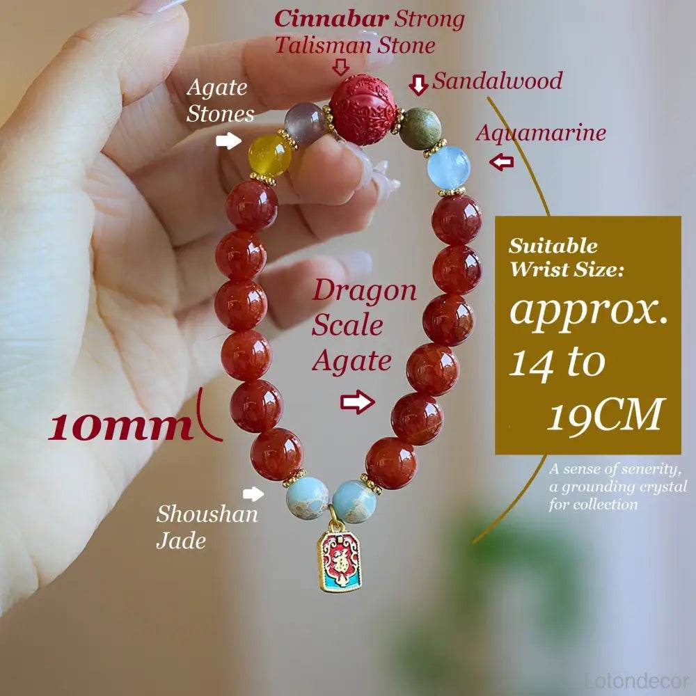 Red Agate Crystal Bracelet Carved Cinnabar Bead Enamel Pendant Feng Shui Nine Purple Fire Luck Bracelet - Loton Decor