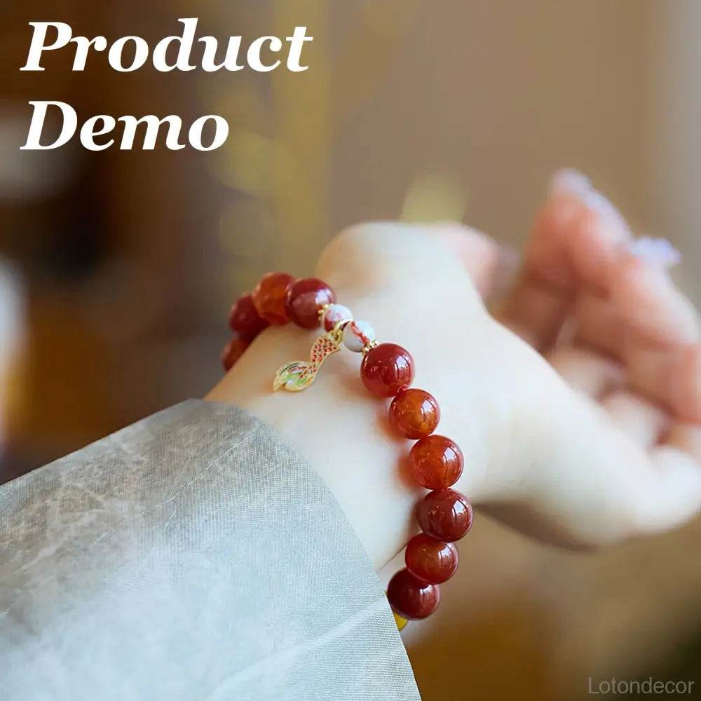 Red Agate Crystal Bracelet Carved Cinnabar Bead Enamel Pendant Feng Shui Nine Purple Fire Luck Bracelet - Loton Decor