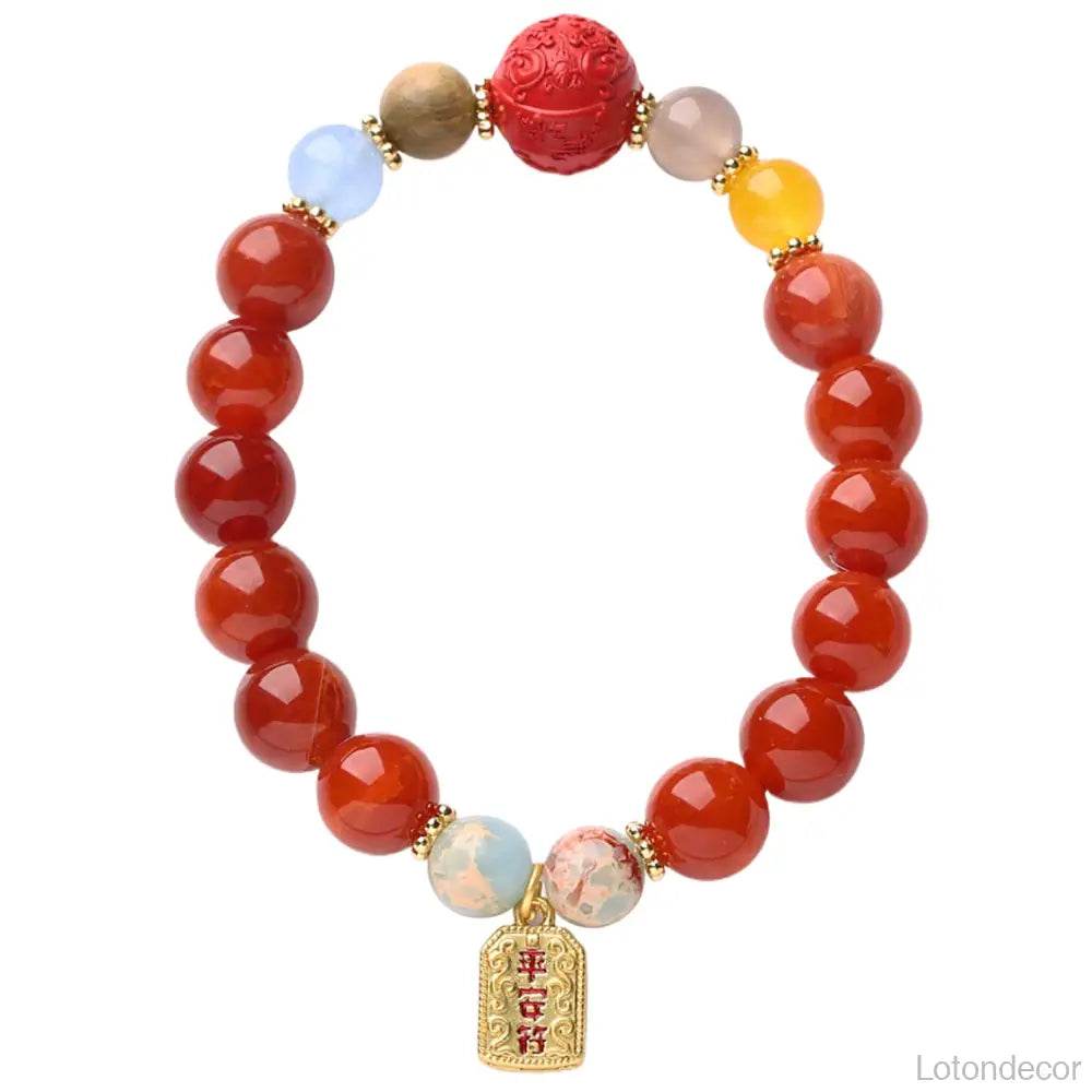 Red Agate Crystal Bracelet Carved Cinnabar Bead Enamel Pendant Feng Shui Nine Purple Fire Luck Bracelet - Loton Decor