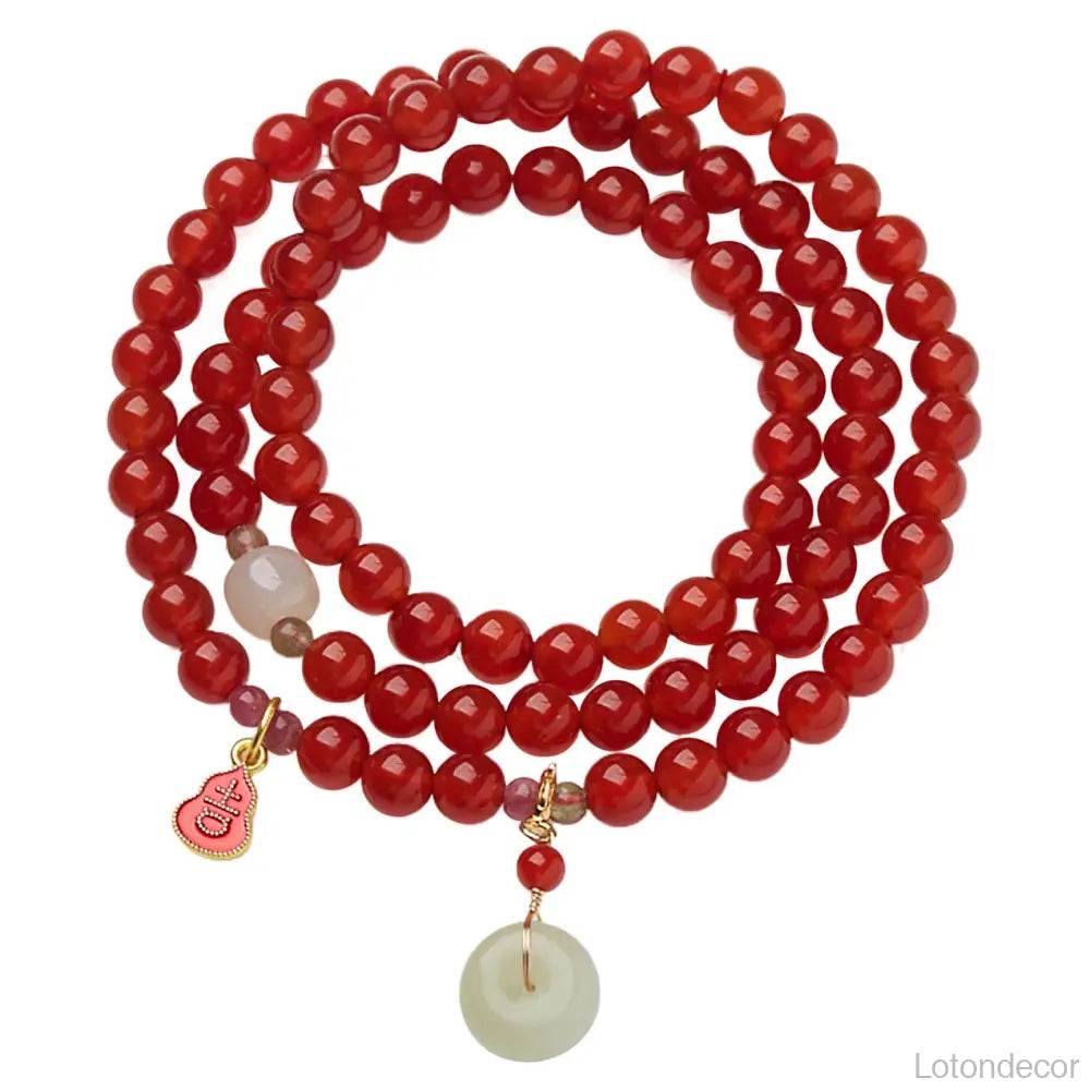 Red Agate Crystal Bracelet Harmony Buckle Jade Donut Gourd Charm Feng Shui Wealth Bracelet Prosperity Luck Money - Loton Decor