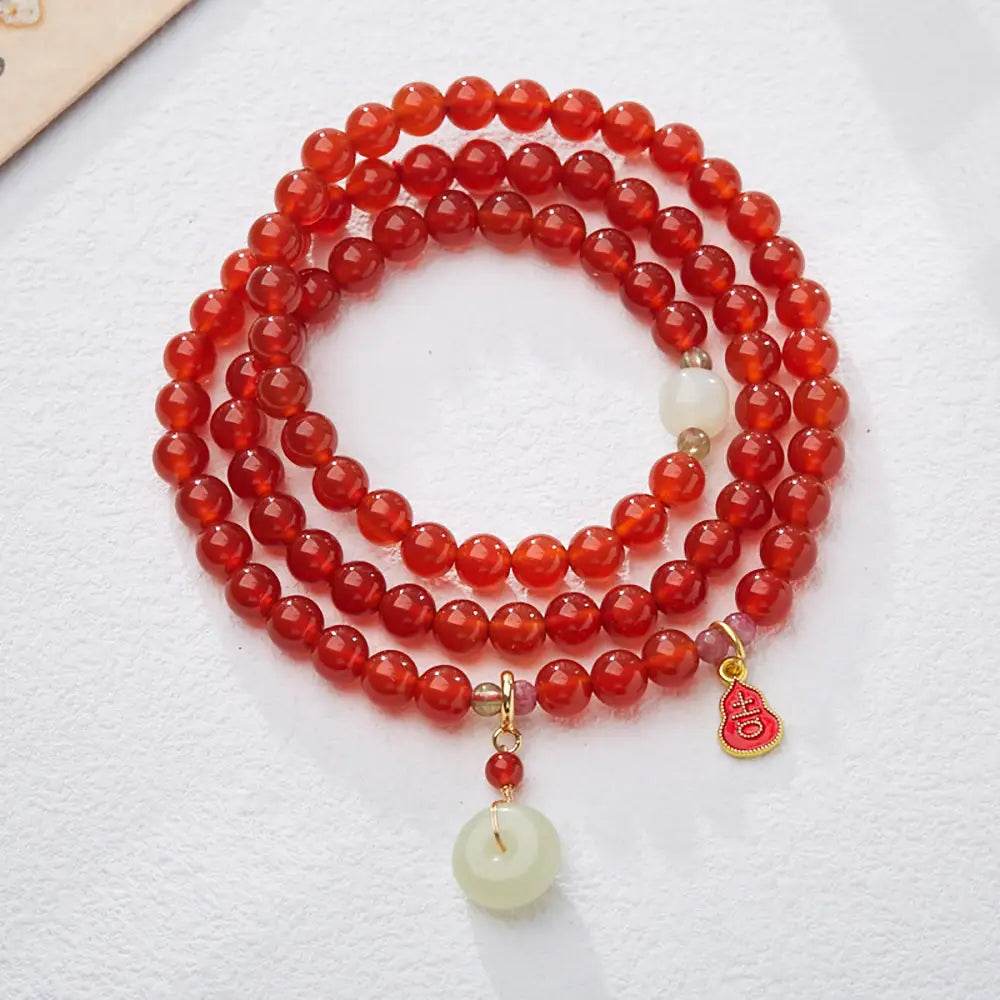 Red Agate Crystal Bracelet Harmony Buckle Jade Donut Gourd Charm Feng Shui Wealth Bracelet Prosperity Luck Money - Loton Decor