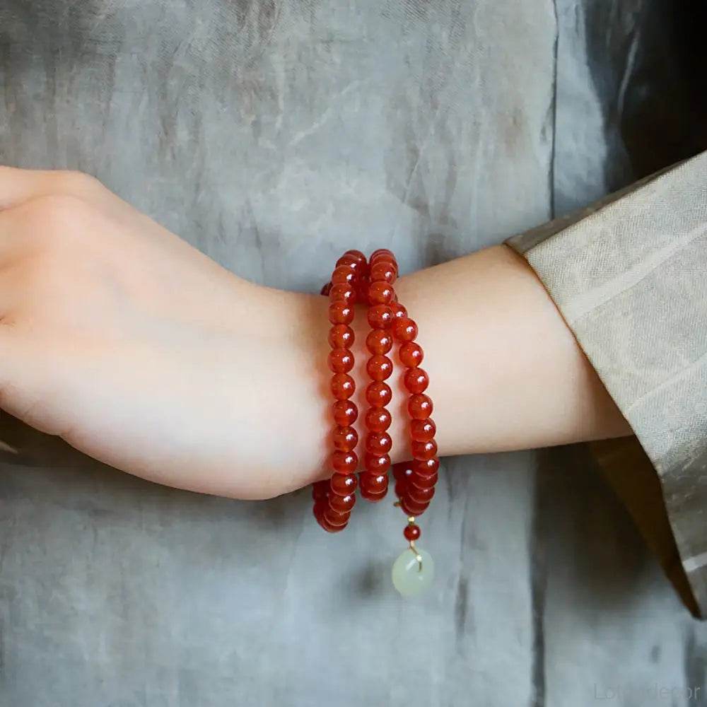 Red Agate Crystal Bracelet Harmony Buckle Jade Donut Gourd Charm Feng Shui Wealth Bracelet Prosperity Luck Money - Loton Decor