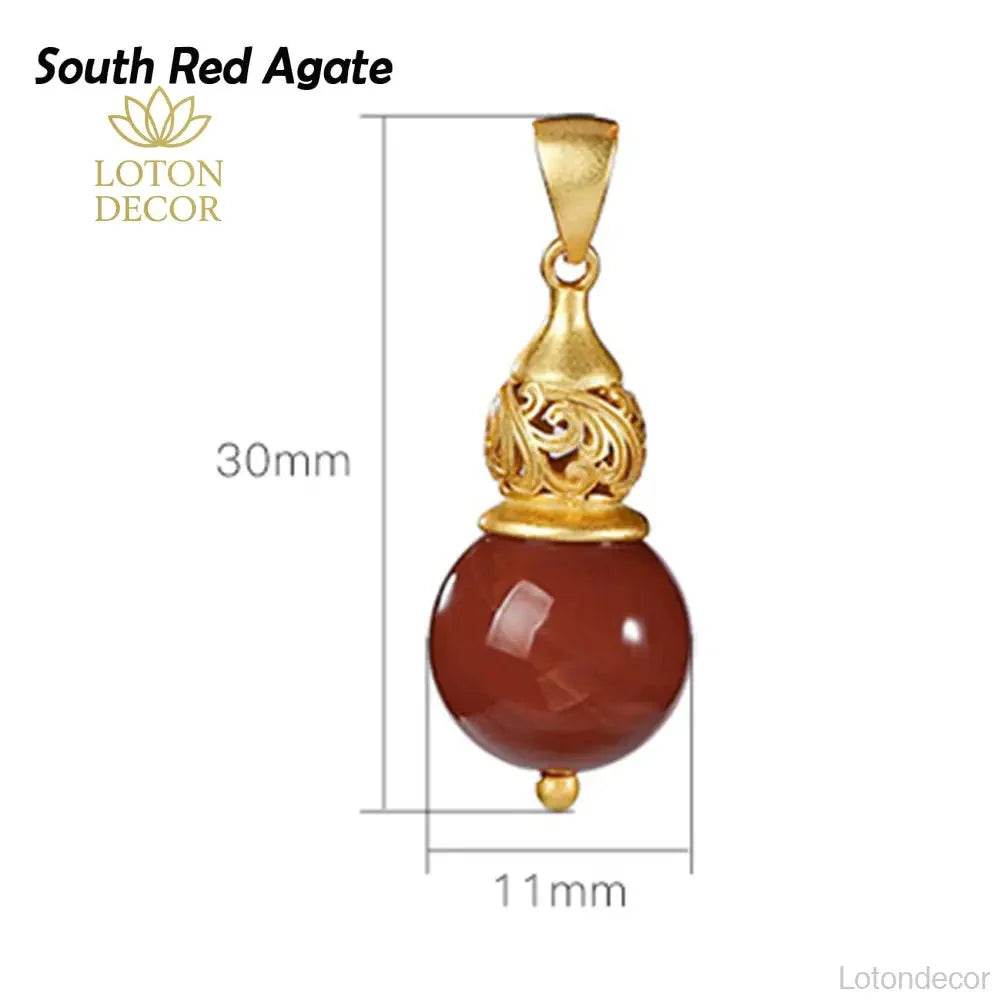 Red Agate Hulu Necklace – Silver Feng Shui Wealth Amulet - Loton Decor