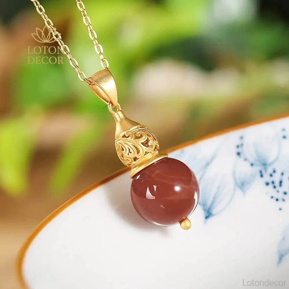Red Agate Hulu Necklace – Silver Feng Shui Wealth Amulet - Loton Decor