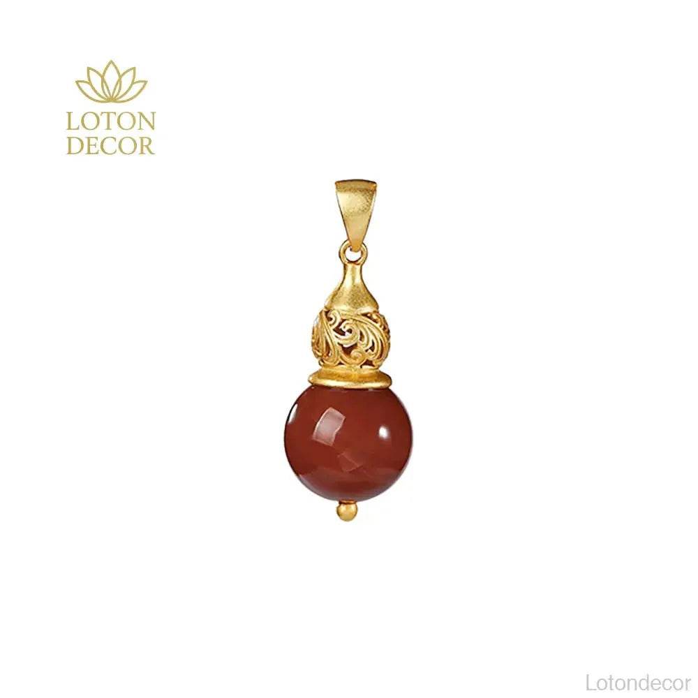 Red Agate Hulu Necklace – Silver Feng Shui Wealth Amulet - Loton Decor
