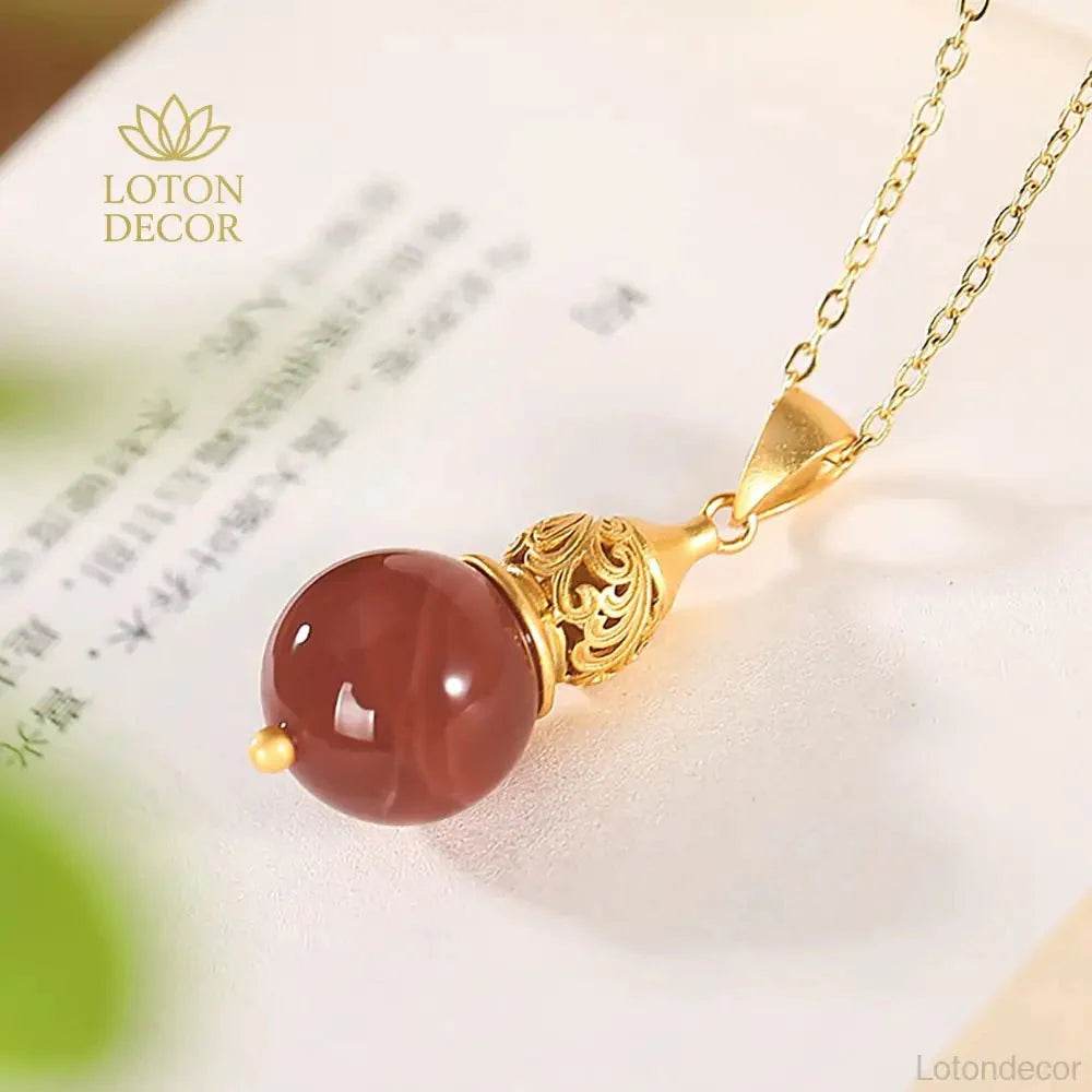 Red Agate Hulu Necklace – Silver Feng Shui Wealth Amulet - Loton Decor