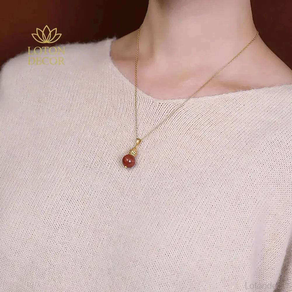 Red Agate Hulu Necklace – Silver Feng Shui Wealth Amulet - Loton Decor