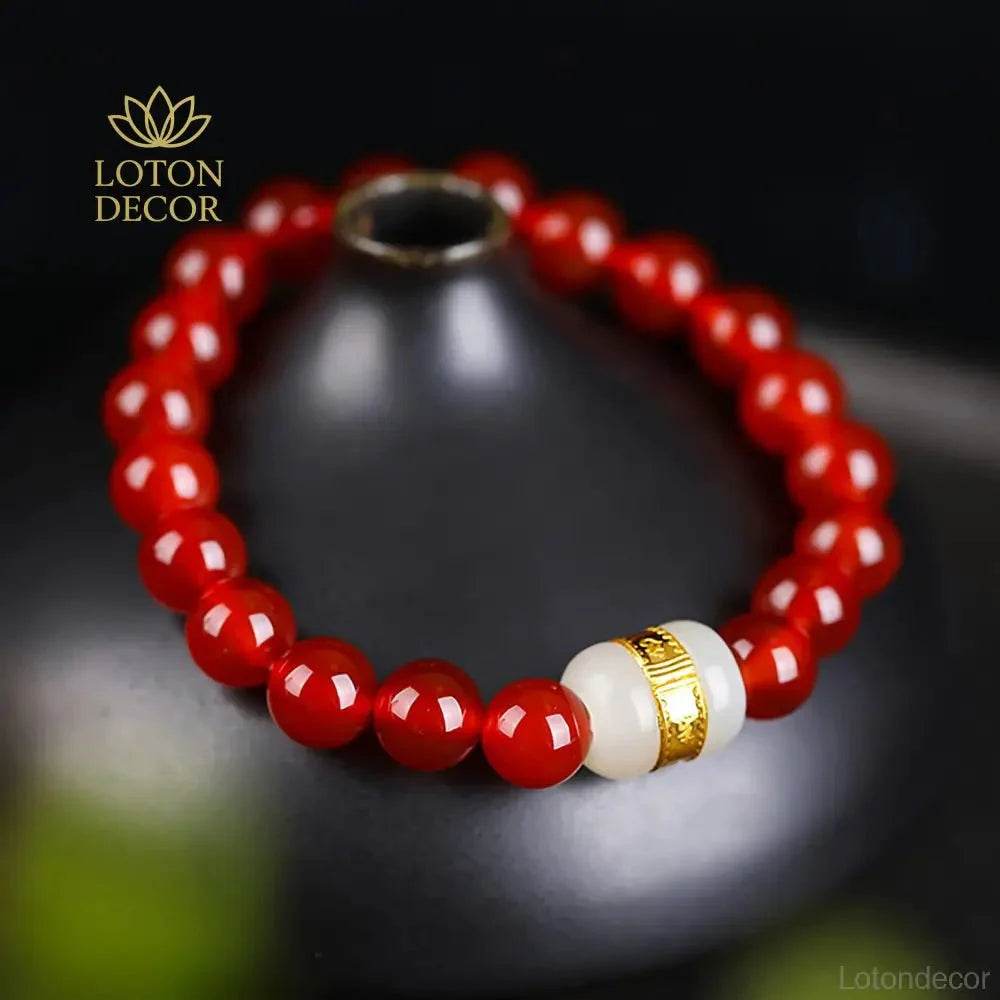 Red Agate & Jade Bracelet – Adjustable Wealth Amulet - Loton Decor