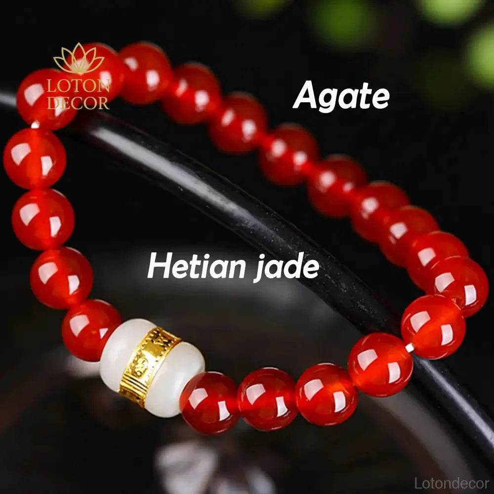 Red Agate & Jade Bracelet – Adjustable Wealth Amulet - Loton Decor