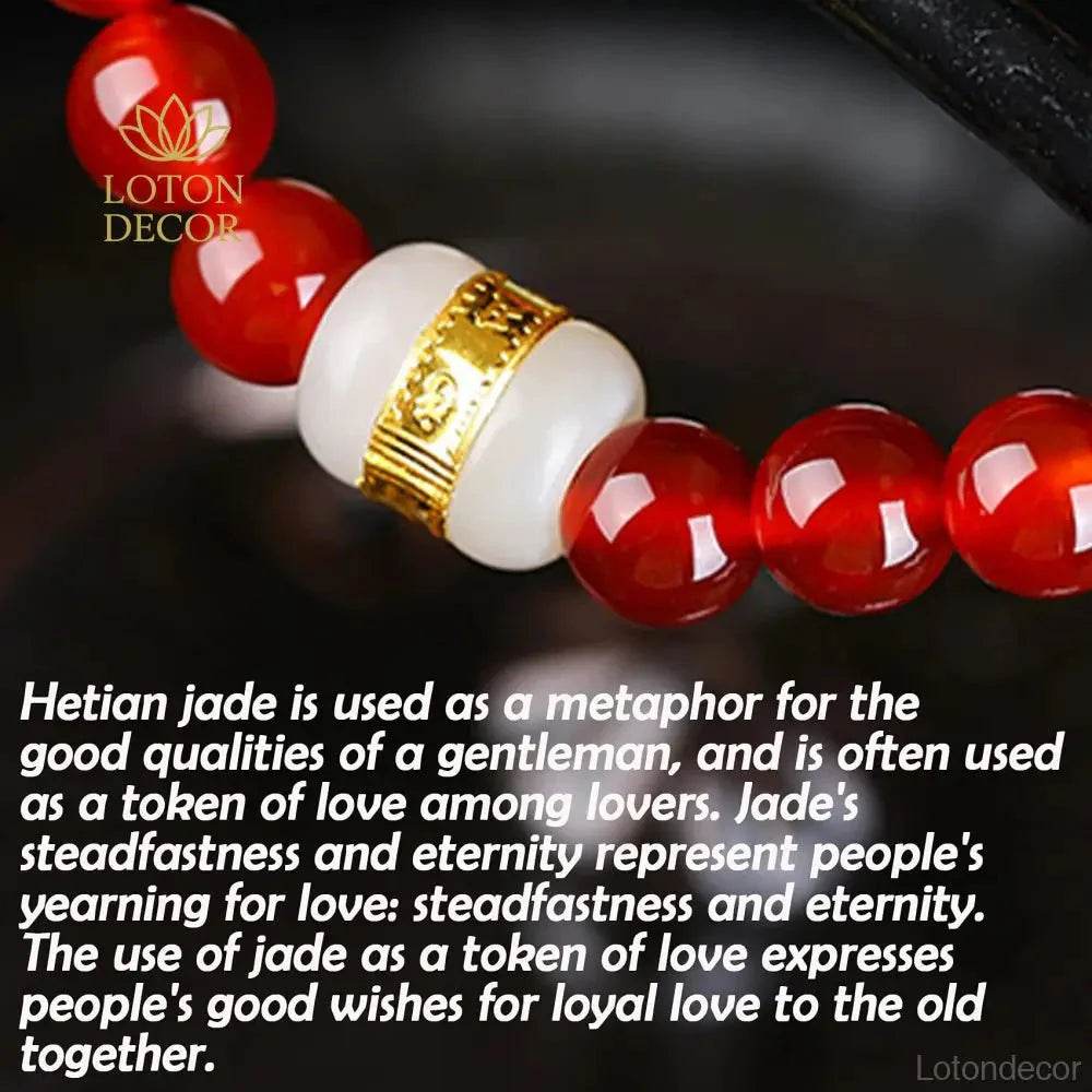 Red Agate & Jade Bracelet – Adjustable Wealth Amulet - Loton Decor