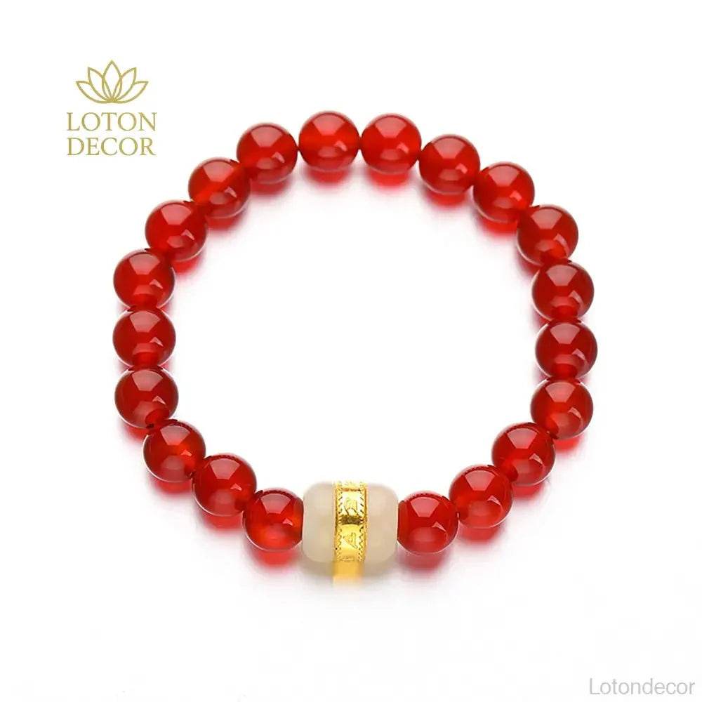 Red Agate & Jade Bracelet – Adjustable Wealth Amulet - Loton Decor
