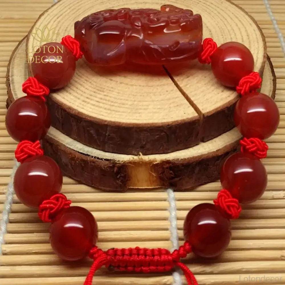 Red Agate Pixiu Bracelet – Braided Knot Wealth Talisman - Loton Decor