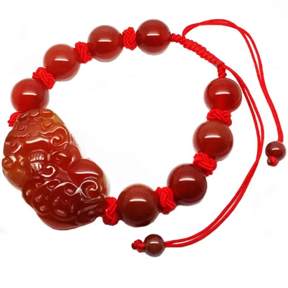 Red Agate Pixiu Bracelet – Braided Knot Wealth Talisman - Loton Decor