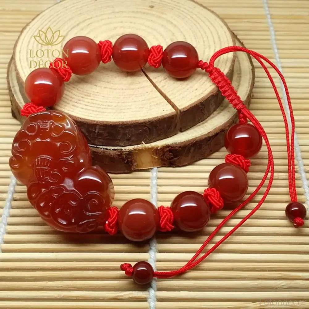 Red Agate Pixiu Bracelet – Braided Knot Wealth Talisman - Loton Decor