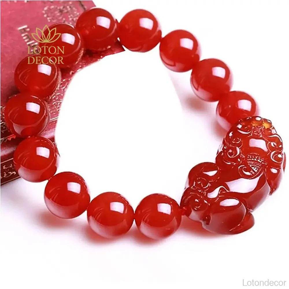 Red Agate Pixiu Bracelet – Reiki Wealth Luck Amulet - Loton Decor