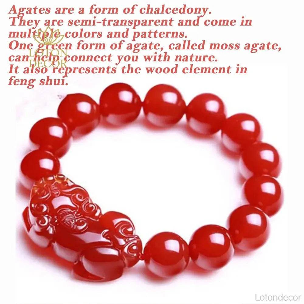 Red Agate Pixiu Bracelet – Reiki Wealth Luck Amulet - Loton Decor