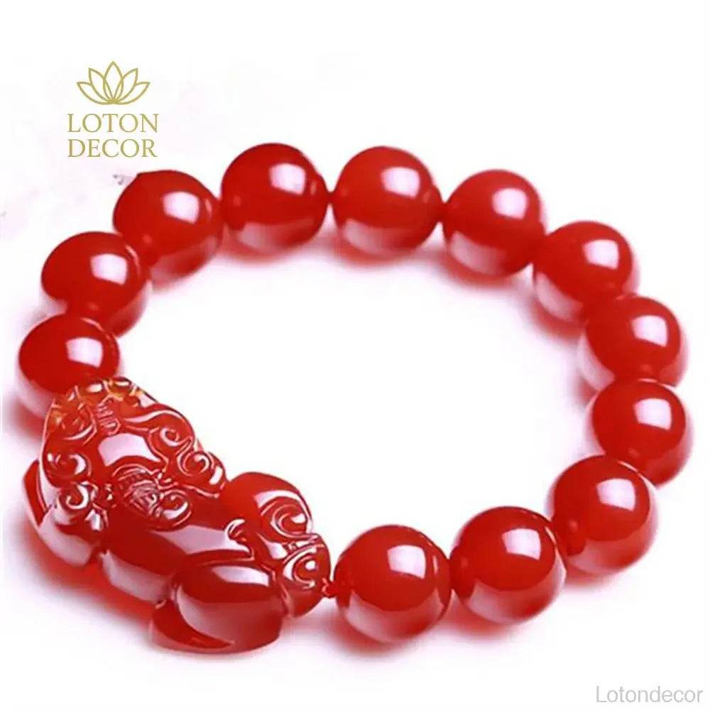 Red Agate Pixiu Bracelet – Reiki Wealth Luck Amulet - Loton Decor