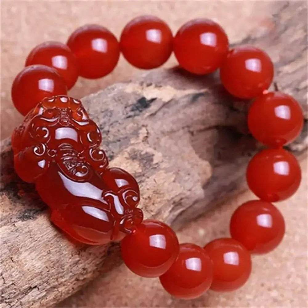 Red Agate Pixiu Bracelet – Reiki Wealth Luck Amulet - Loton Decor