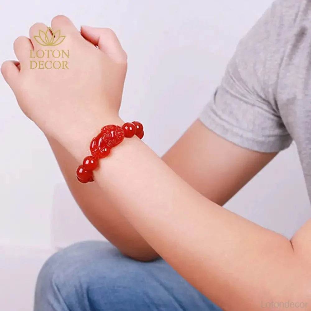 Red Agate Pixiu Bracelet – Reiki Wealth Luck Amulet - Loton Decor