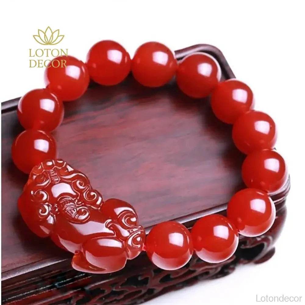 Red Agate Pixiu Bracelet – Reiki Wealth Luck Amulet - Loton Decor