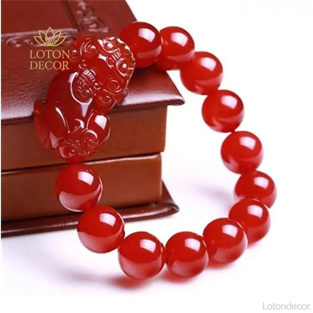 Red Agate Pixiu Bracelet – Reiki Wealth Luck Amulet - Loton Decor