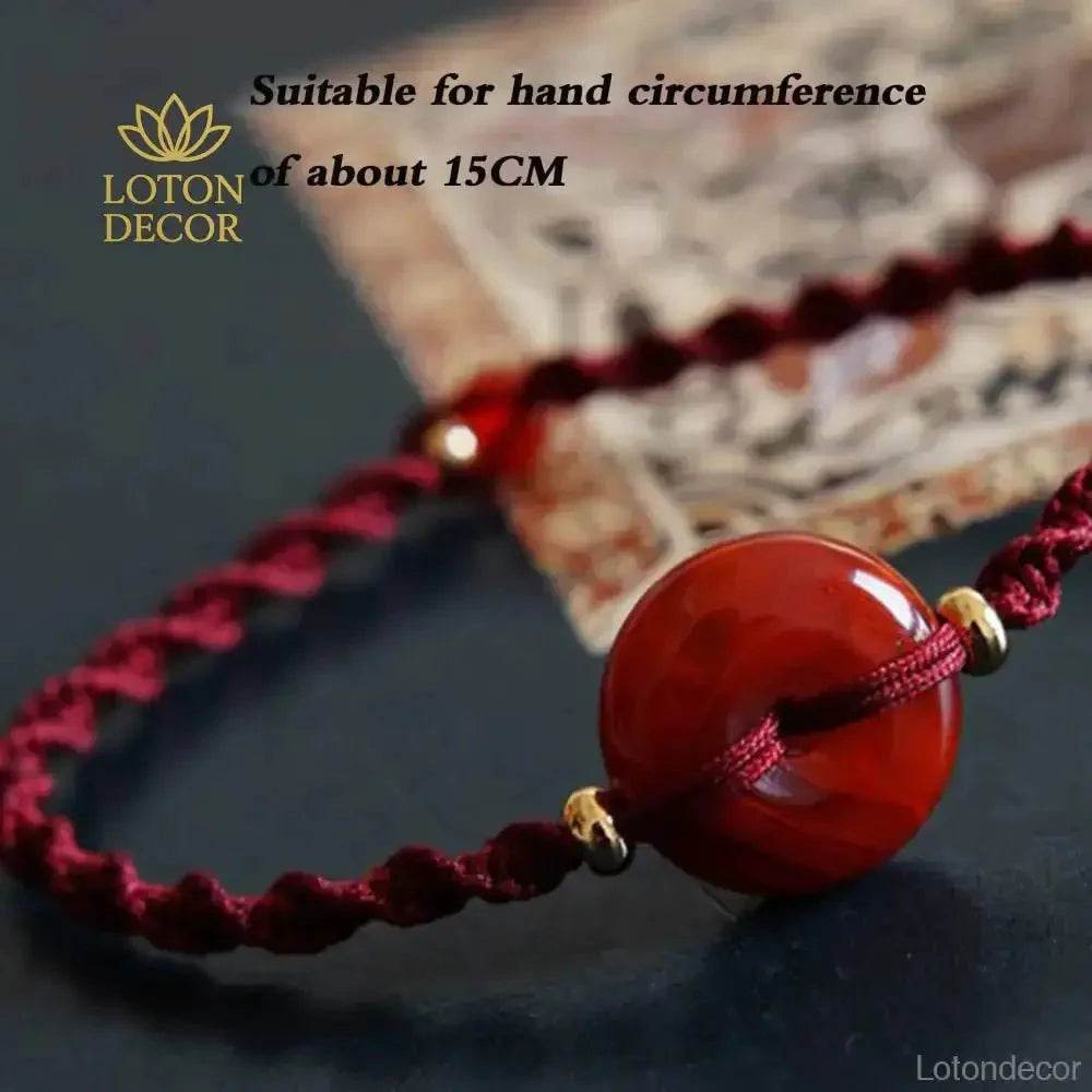 Red Agate Safe Buckle Bracelet – Wine Red Lucky Rope Amulet - Loton Decor