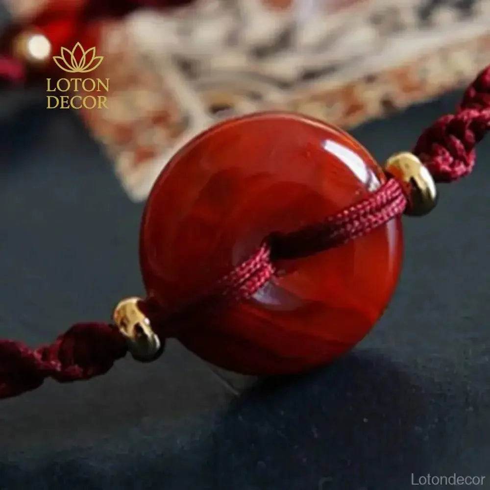Red Agate Safe Buckle Bracelet – Wine Red Lucky Rope Amulet - Loton Decor