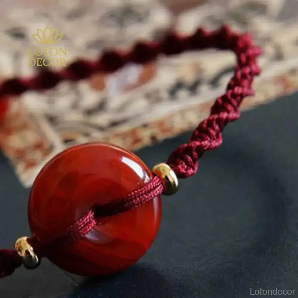 Red Agate Safe Buckle Bracelet – Wine Red Lucky Rope Amulet - Loton Decor