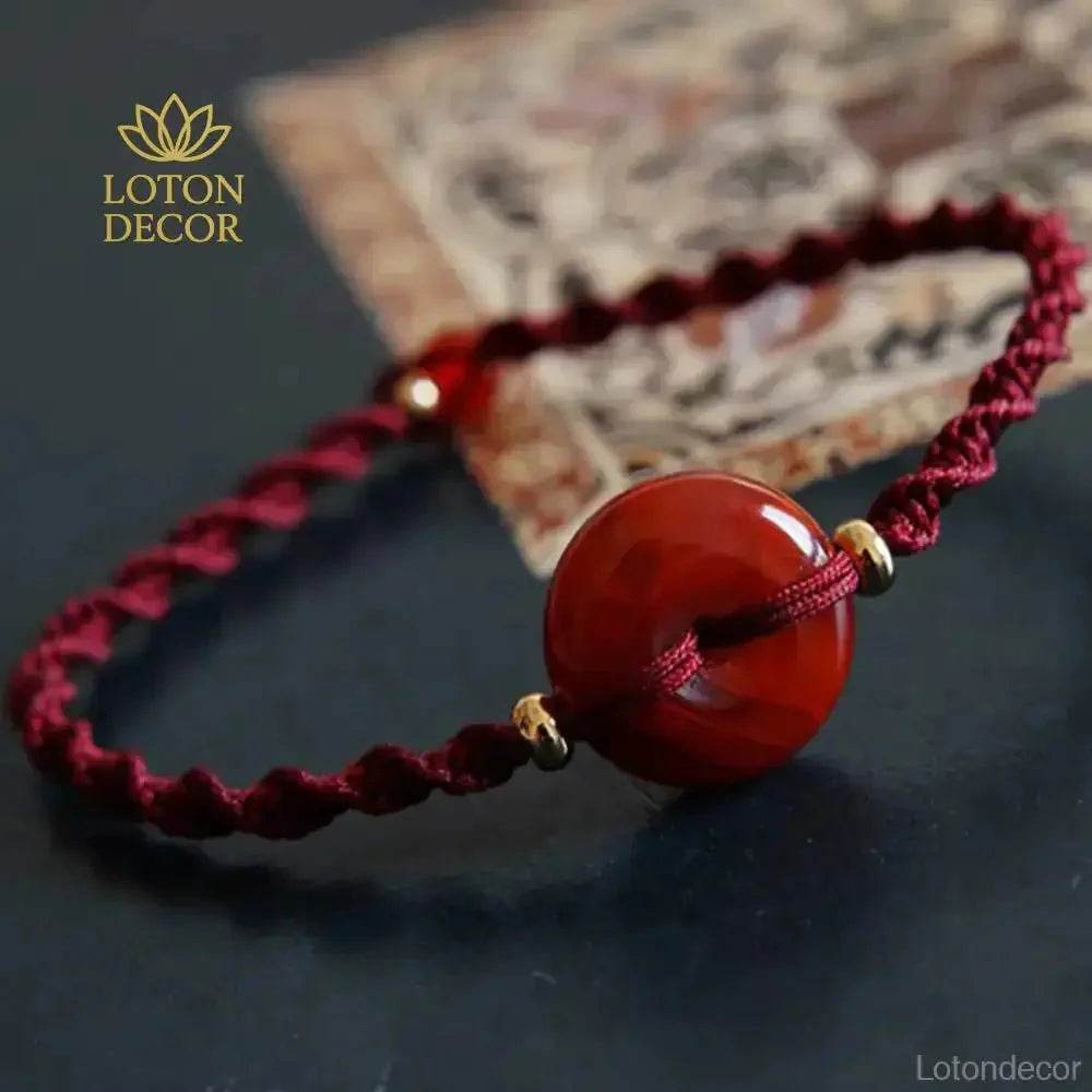 Red Agate Safe Buckle Bracelet – Wine Red Lucky Rope Amulet - Loton Decor