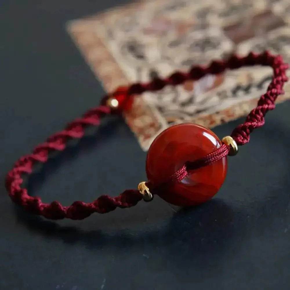 Red Agate Safe Buckle Bracelet – Wine Red Lucky Rope Amulet - Loton Decor