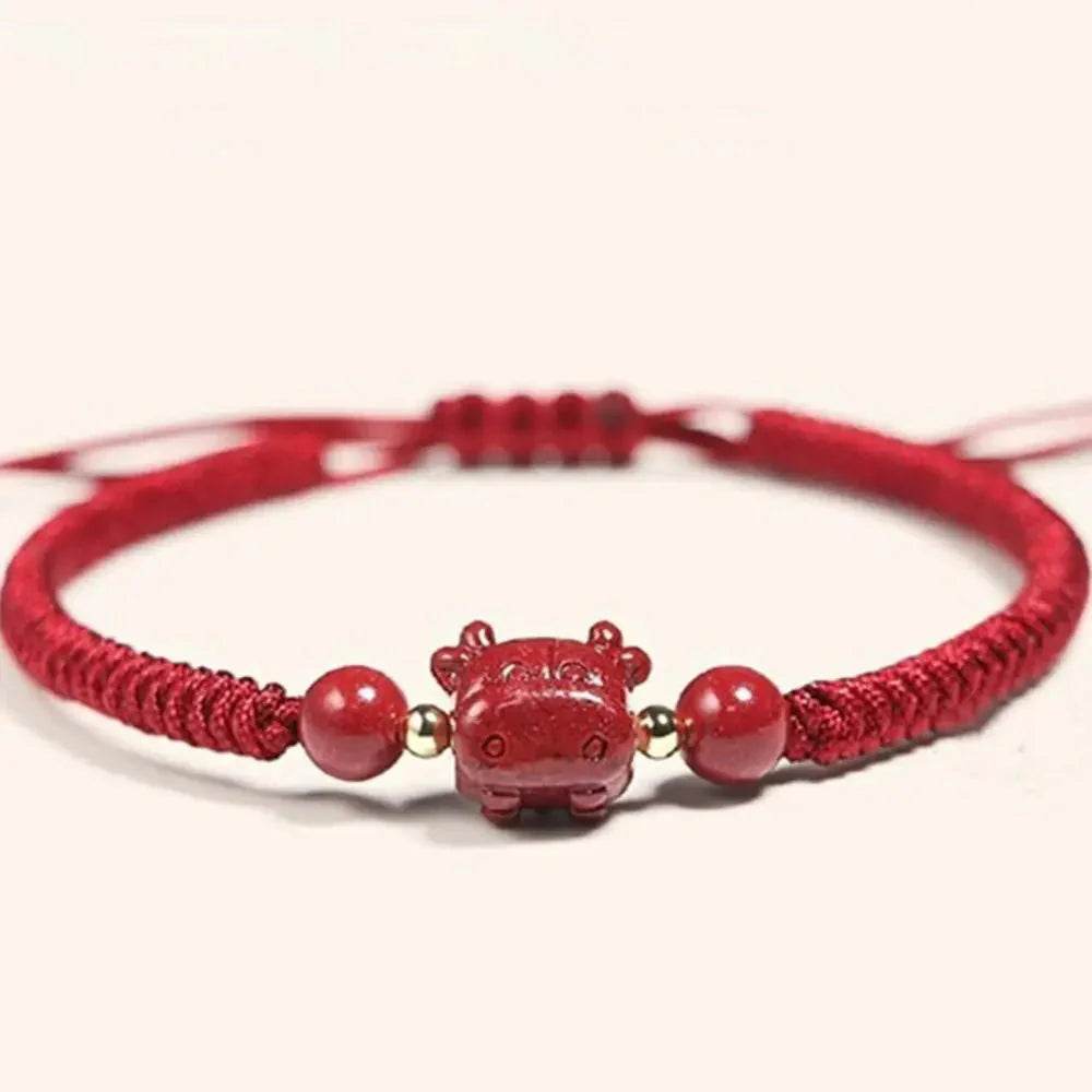 Red Cinnabar Ox Bracelet – Lucky Zodiac Wealth Charm - Loton Decor