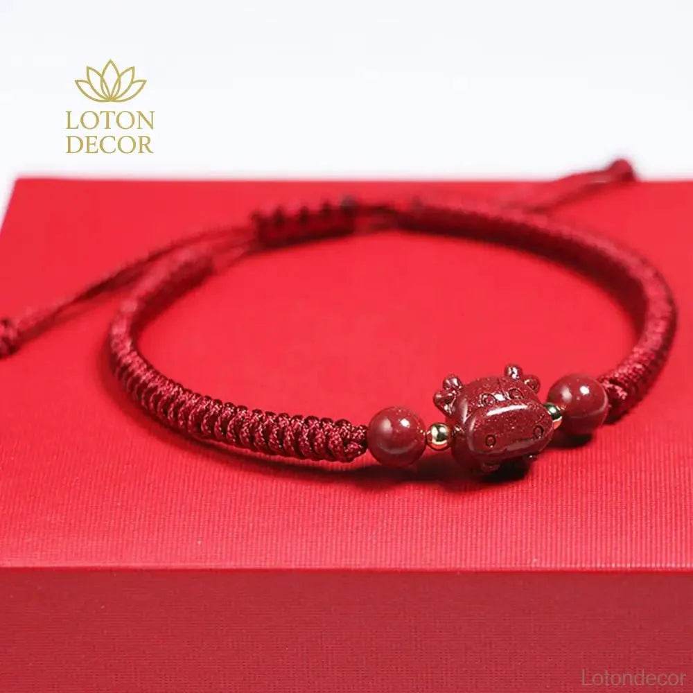 Red Cinnabar Ox Bracelet – Lucky Zodiac Wealth Charm - Loton Decor