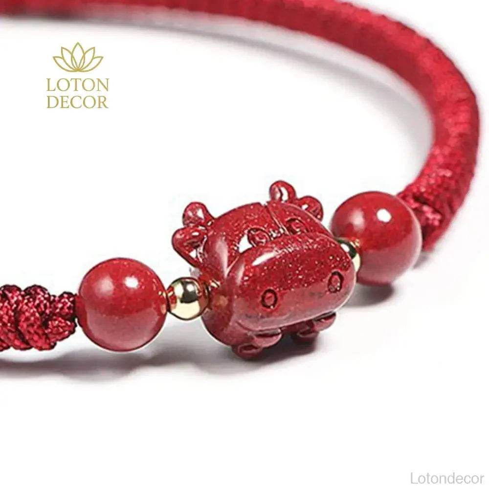 Red Cinnabar Ox Bracelet – Lucky Zodiac Wealth Charm - Loton Decor