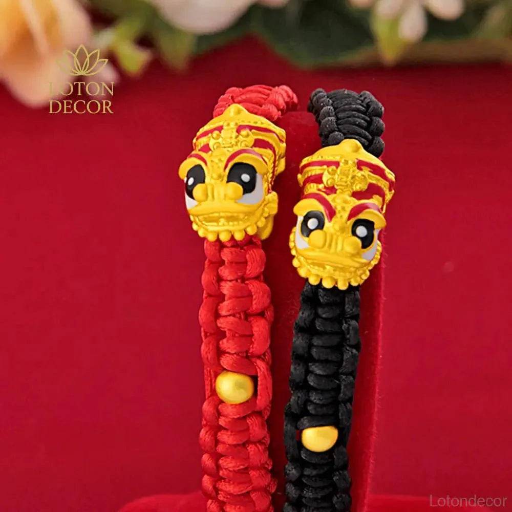 Red Lion & Dragon Bracelet – Feng Shui Good Luck Charm - Loton Decor
